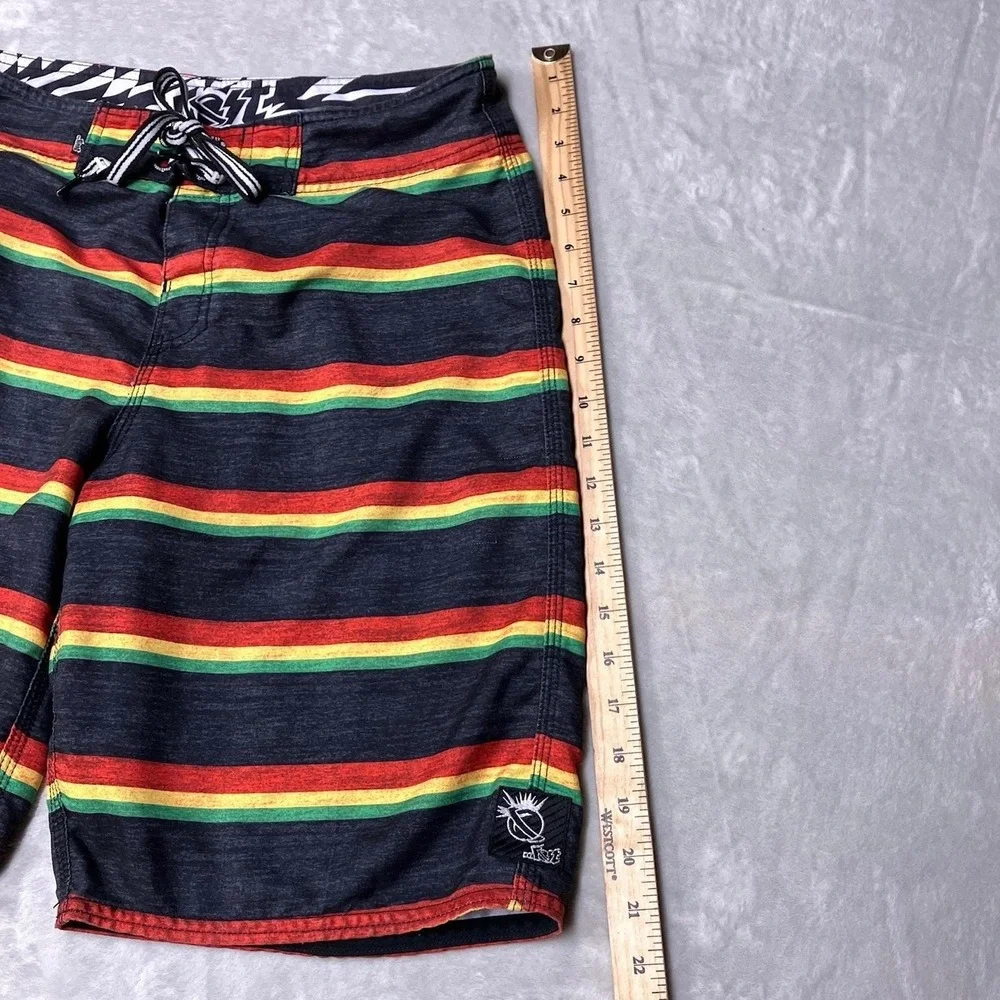 Vintage Lost Enterprises Board Shorts Rasta Striped Surf Skate Swim Y2K Mens 32